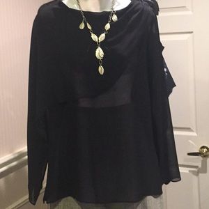 🛍2 for $35🛍NWT slip on loose fitting Long sleeve black sheer blouse